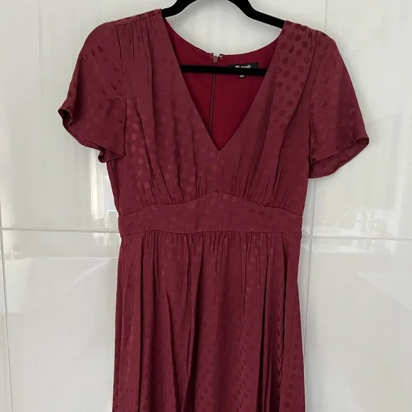 madewell burgundy dress Women's Smocked High-Neck Mini Dress in Dusty Merlot - Size XXS
